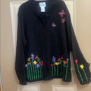 QF Button down sweater-flowers & butterflies 1X